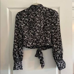 Black and white tie back top